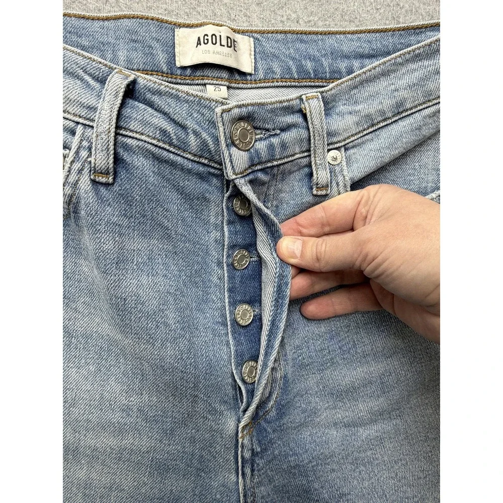 AGOLDE Nico Jeans Womens 25x28 Blue Mid‎ Rise Skinny Distressed Button Fly